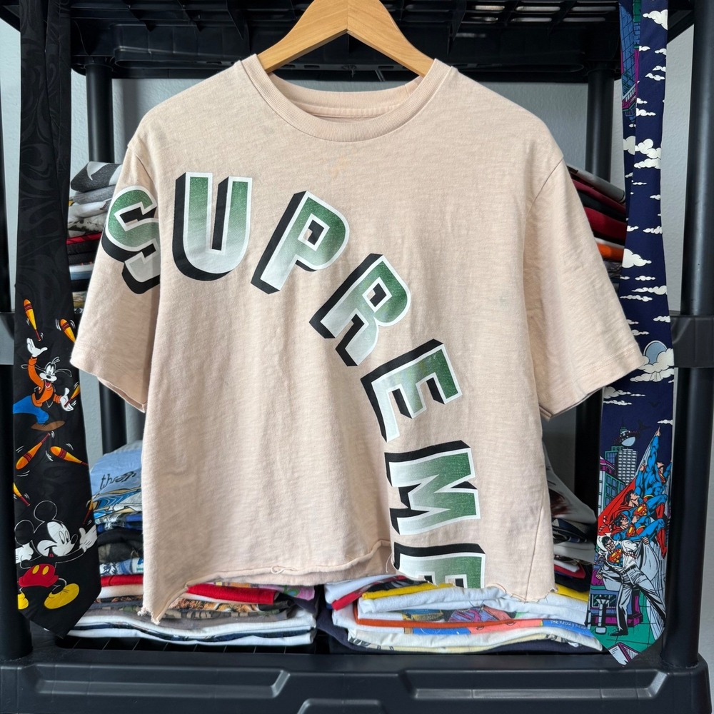 Supreme T Shirt Big Arc Logo Cropped Size M Pink Light Marks Light Thrashing